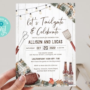 Tailgate and Celebrate Invite, Football Party Invitation, Tailgate Couples Shower Invite, Tailgate Invite, Game, DIY, Printable, Corjl, GP