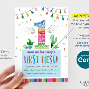 First Birthday Party Invitation for First Fiesta Invitation for 1st Birthday Fiesta Themed Birthday Invite to Send Digitally DIY Printable zdjęcie 5