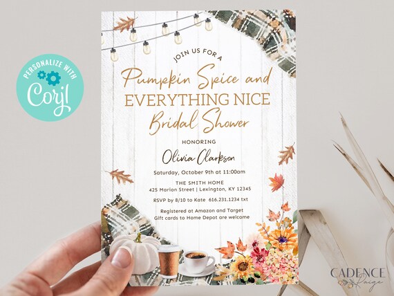 Coffee Themed Bridal Shower Invitation, Autumn Bridal Shower Invite, Fall Bridal Shower Invitation, Pumpkin Spice Theme, Printable Corjl, GP