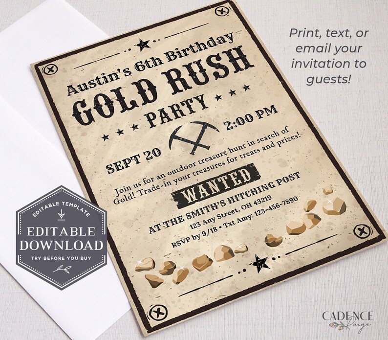 Backyard Birthday Invitation Gold Rush Birthday Invite - Etsy
