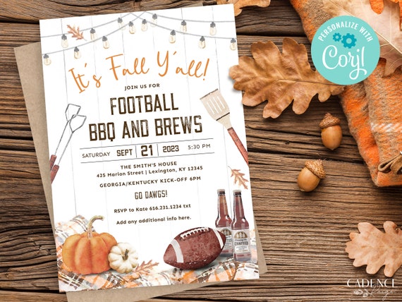 Fall Football Party Invitation, Digital Fall Tailgate Invitation, It's Fall Y'all Party Invitation, College Football Party, DIY Printable