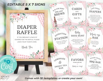 Girl BABY-Q Shower Signs 5 x 7, Pink Baby Q Decor Signs, Girl Baby-Q Decor, Baby Shower Signs, Printable Food Signs, Editable Signs, BQ15