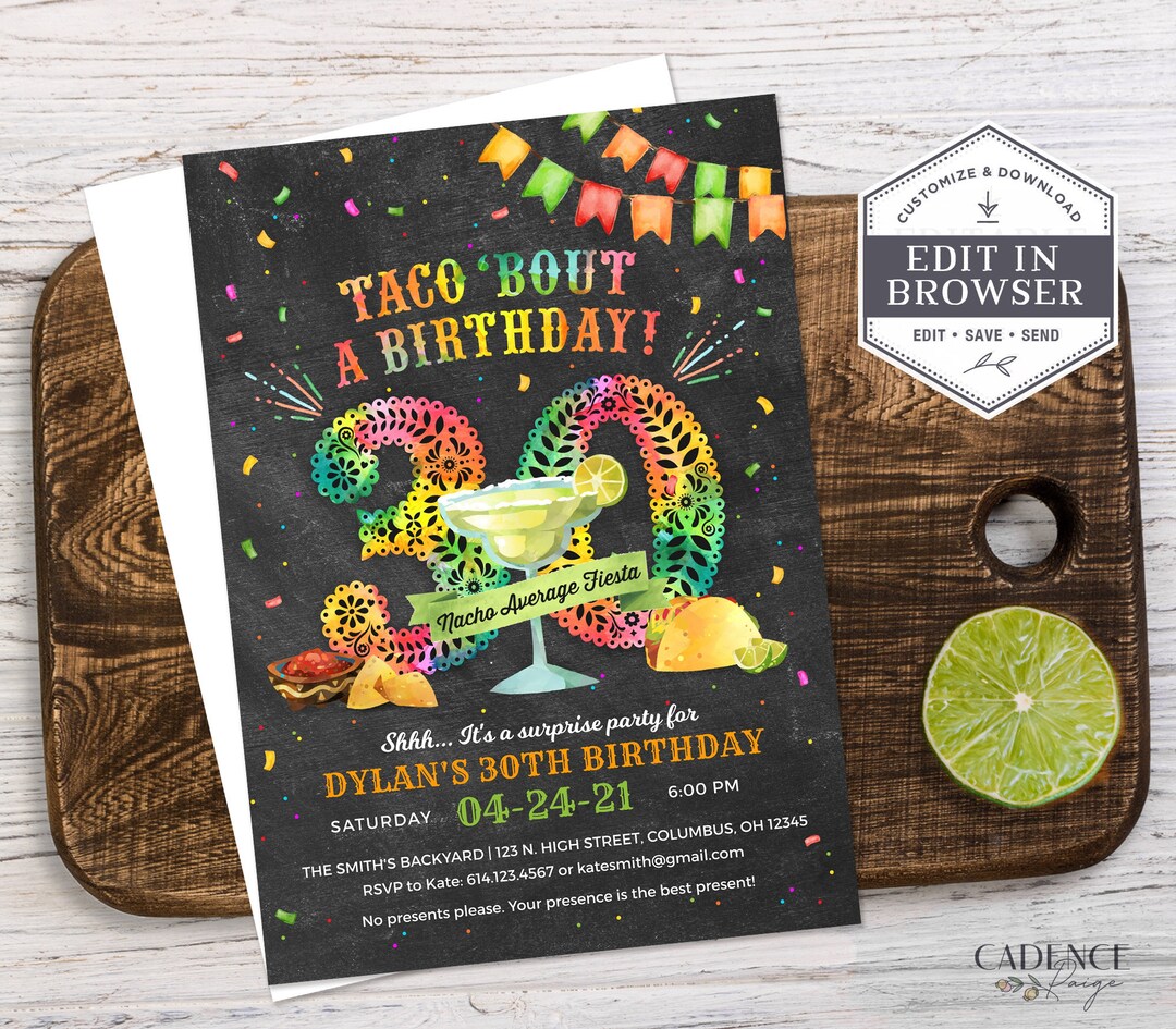 30th Birthday Party Invitation, 30th Birthday Fiesta Invite, Surprise ...