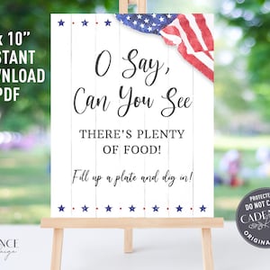 Printable 4th of July Party Sign, Food Table Decor, Patriotic, Independence Day, American Picnic, 4th of July BBQ Sign, Digital PDF, BQUS
