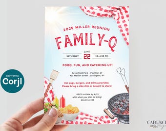 Inbjudan till familjeåterförening: Sommargrillfest, picknick, grillfest (digital utskrivbar)