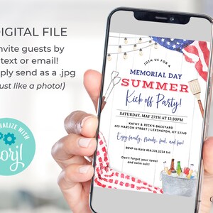 Memorial Day Party Invitation, Memorial Day Picnic Invite, Summer Kick off Pool Party Invite, Memorial Day BBQ Invite, Cookout DIY Printable image 2