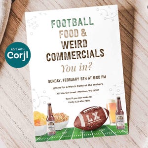 Football Watch Party Invitation, Editable Big Game Invite, Super Sunday Bowl Game (Digital) image 2