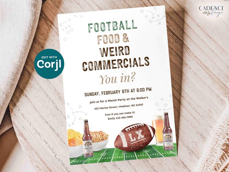 Football Watch Party Invitation, Editable Big Game Invite, Super Sunday Bowl Game (Digital) image 2