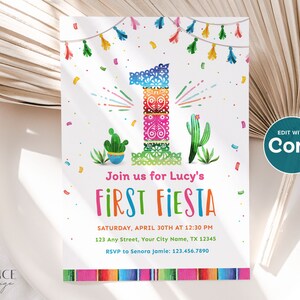 First Birthday Party Invitation for First Fiesta Invitation for 1st Birthday Fiesta Themed Birthday Invite to Send Digitally DIY Printable zdjęcie 9