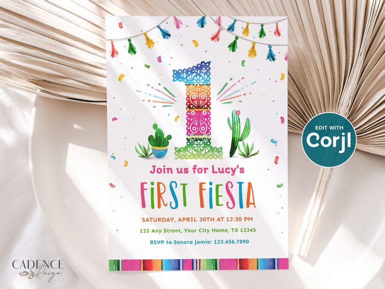 First Birthday Party Invitation for First Fiesta Invitation for 1st Birthday Fiesta Themed Birthday Invite to Send Digitally DIY Printable zdjęcie 9