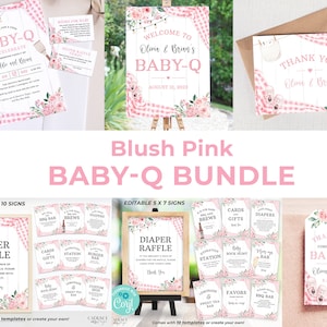 Blush Pink Baby-Q Shower Bundle, Pink BabyQ Decorations, Baby Girl BabyQ Shower Signs, Couples Shower, Pink Baby BBQ Decorations, Corjl BQ15