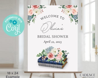 Love Story Bridal Shower Welcome sign, Book Themed Bridal Shower Sign, Once Upon a Time, Next Chapter, Entrance Sign Editable, Corjl, BST