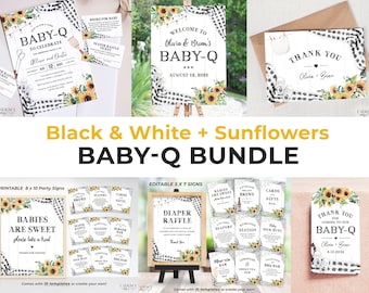Black and White with Sunflowers Baby-Q, BabyQ Shower Decorations, Couples Shower Baby BBQ, babyq Decorations, Gender Neutral, Corjl BQBS