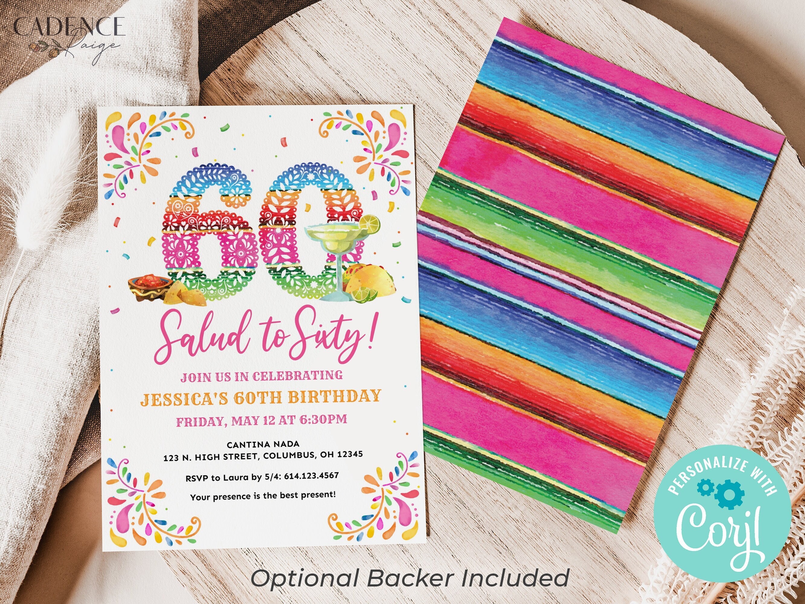 60th Birthday Invitation Fiesta Theme, Salud to 60 Invitation