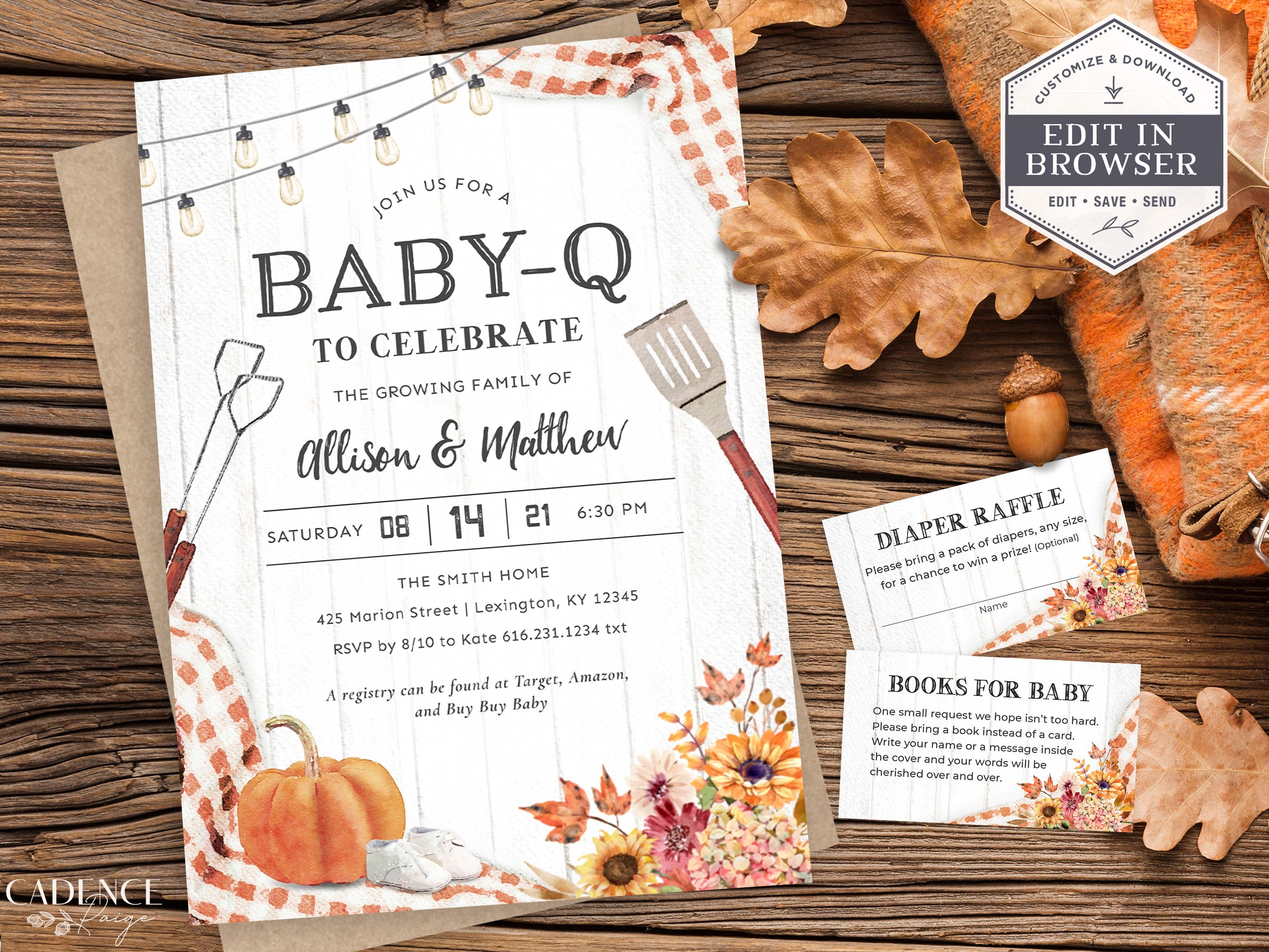 Fall Baby-Q Shower Invitation, BBQ Baby Shower Invitation, Autumn Cou…