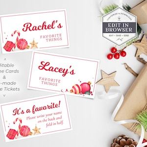 Lieblings Dinge Tickets, Lieblings Dinge Namen Karten, Geschenkbörse, Raffle Tickets für die Weihnachtsfeier, Lieblings Dinge Party Printable Corjl MM