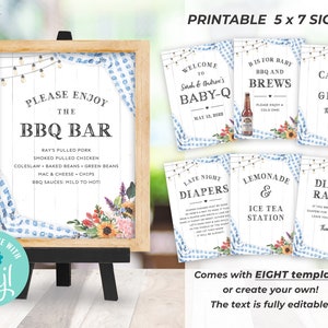 Light Blue BABY-Q Shower Signs 5 x 7, Baby Blue BBQ Food Signs, Baby-Q Decor, BabyQ Shower Signs, Printable Food Signs, Editable Signs, BQB