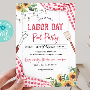 Labor Day Party Invitation, Summer Pool Party Invitation, Labor Day Picnic Invite, Digital Labor Day Invite, Labor Day BBQ, DIY, Printable