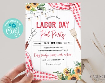 Labor Day Party Invitation, Summer Pool Party Invitation, Labor Day Picnic Invite, Digital Labor Day Invite, Labor Day BBQ, DIY, Printable