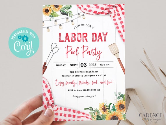 Labor Day Party Invitation, Summer Pool Party Invitation, Labor Day Picnic Invite, Digital Labor Day Invite, Labor Day BBQ, DIY, Printable