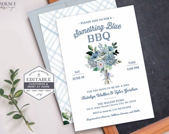 I Do BBQ Invitation, Dusty Blue Couples Shower Invite, Light Blue Wedding Shower Invitation, Invite with blue florals, Printable, Corjl, B6