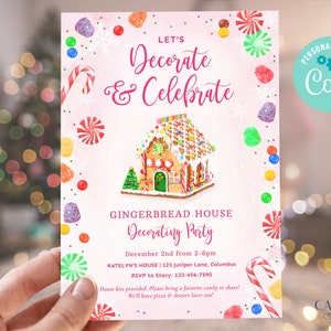 Gingerbread House Party Invitation, Fun Holiday Party Invitation for Girls, Gingerbread Decorating Party Invitation, DIY Printable Corjl