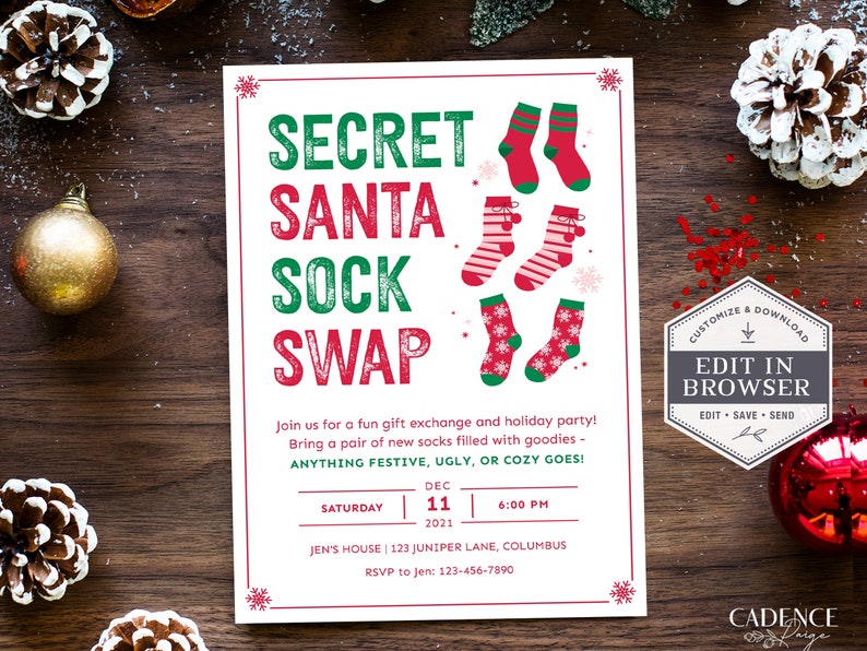 Christmas Sock Exchange Party Invite Holiday Sock Swap Party Etsy