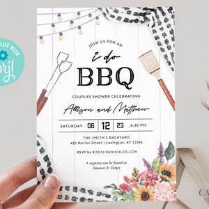 I Do BBQ Invitation, BBQ Couples Shower Invitation, bbq rehearsal dinner invitation, Classic BBQ Couple&#39;s Shower Invite Printable, A22, Q2BK