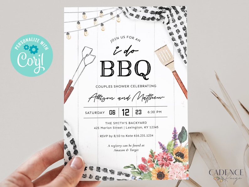 I Do BBQ Einladung, BBQ Paar Dusche Einladung, Bbq Probe Abendessen Einladung, Classic BBQ Paar Dusche einladen Printable, A22, Q2BK Bild 1