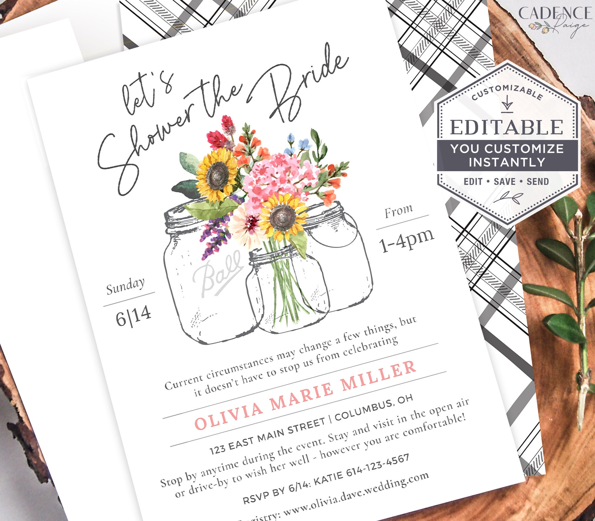 Wildflower Bridal Shower Invitations Editable Digital Bridal Shower