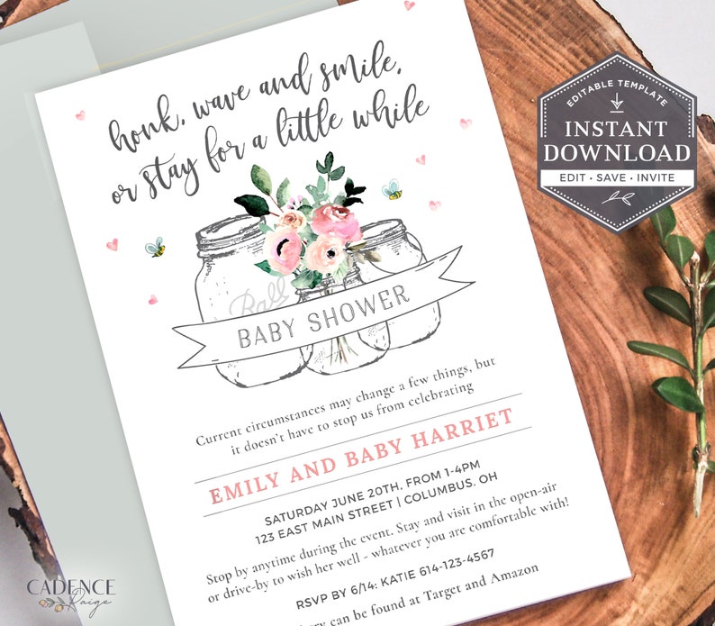 Drive by Baby Shower Invitation Pink Driveby Baby Shower Etsy