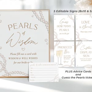 Panneaux nuptiales perles et prosecco, panneau Perles de sagesse, panneau Devinez combien de perles, panneau bar Prosecco, cartes-conseils modifiables