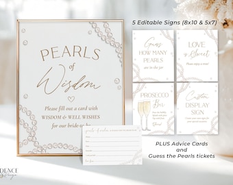 Pearls & Prosecco Bridal Shower Sign Set: Advice Cards (Digital Download)