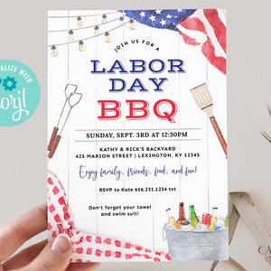 Digital Labor Day BBQ Invitation, Labor Day Party Invitation, Summer BBQ Pool Party Invite, Labor Day Phone Invite, Cookout DIY Printable