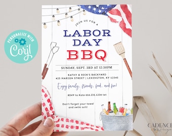 Digital Labor Day BBQ Invitation, Labor Day Party Invitation, Summer BBQ Pool Party Invite, Labor Day Phone Invite, Cookout DIY Printable