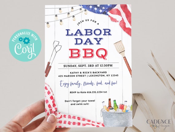 Digital Labor Day BBQ Invitation, Labor Day Party Invitation, Summer BBQ Pool Party Invite, Labor Day Phone Invite, Cookout DIY Printable