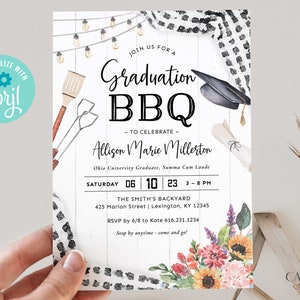 Backyard Graduation Party Invitation, BBQ Graduation Party Invitation, College Graduation Party Invite, College Grad Party, Printable, DIY