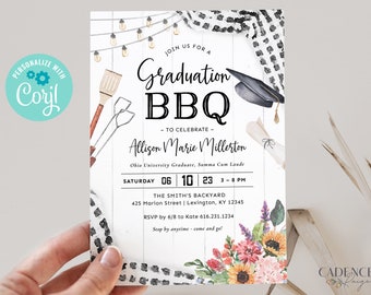 Backyard Graduation Party Invitation, BBQ Graduation Party Invitation, College Graduation Party Invite, College Grad Party, Printable, DIY