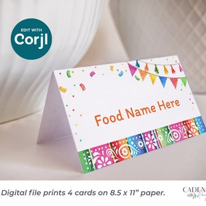 Printable Food Cards for Fiesta Buffet Customizable Food Signs for Taco ...
