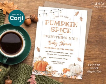 Pumpkin Spice Baby Shower Invitation, Fall Baby Shower Invitation, Autumn Baby Shower, Coffee Baby Shower, Gender Neutral, Printable, FQ2