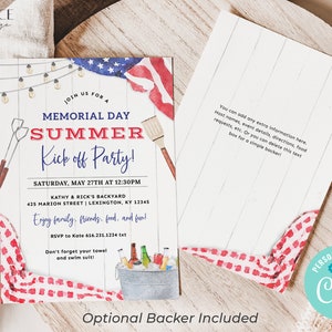 Memorial Day Party Invitation, Memorial Day Picnic Invite, Summer Kick off Pool Party Invite, Memorial Day BBQ Invite, Cookout DIY Printable image 4