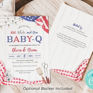 4th of July Baby Shower Invitation, Patriotic Baby Shower Invitation, Red White and Due Baby Shower, American, BabyQ Shower, Printable DIY image 3