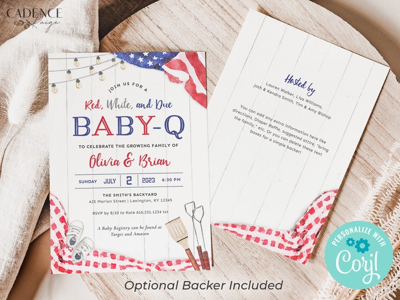 4th of July Baby Shower Invitation, Patriotic Baby Shower Invitation, Red White and Due Baby Shower, American, BabyQ Shower, Printable DIY image 3