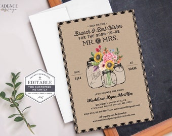 Brunch Bridal Shower Invitation, Farmhouse Wedding Shower Invitation, Country Bridal Shower Invite, DIY Invite, Printable Invitation, M20