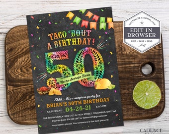 50th Birthday Party Invitation, 50th Birthday Fiesta Invite, Surprise 50th Birthday, 50th Birthday Party Invite, DIY, Printable, Corjl, A24