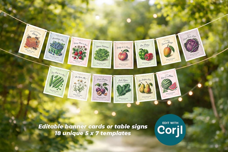 Fresh Off the Market Bridal Shower Banner: Fruit & Veggie Bunting (Digital Template) image 3