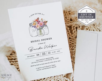 Bridal Shower Picnic Invitation, Farmhouse Bridal Shower Invitation, Wildflower Bridal, Backyard Bridal Shower, Printable, Corjl, W3