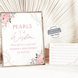 Panneaux Perles de Sagesse pour des conseils et Plaques de voeux Pétales de Perles et Prosecco pour la douche nuptiale Cartes de conseils imprimables PDF P12