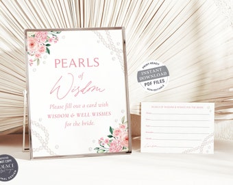 Pearls of Wisdom Signs for Advice and Wishes Signs Petals Pearls and Prosecco Shower Signs for Bridal Shower Advice Cards Printable PDF P12