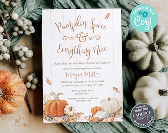 Pumpkin Spice Baby Shower Invitation, Fall Baby Shower Invitation, Autumn Baby Shower, Coffee Baby Shower, Gender Neutral, Printable, FQ2
